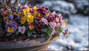 winter-blooming flowers (pansies, cyclamen) winter-blooming flowers (pansies, cyclamen)