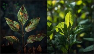 leaf spots, discoloration, and wilting leaf spots, discoloration, and wilting