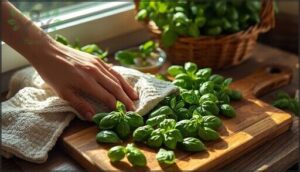 preparing fresh basil leaves preparing fresh basil leaves