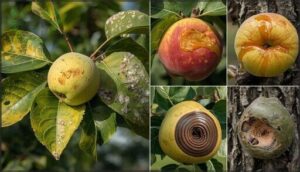 typical symptoms on leaves, fruit, and bark typical symptoms on leaves, fruit, and bark