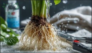 washing and pruning damaged roots washing and pruning damaged roots