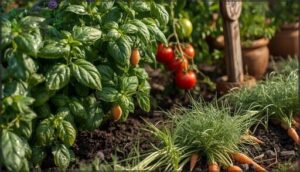 classic combinations (basil and tomatoes, chives and carrots) classic combinations (basil and tomatoes, chives and carrots)
