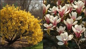 magnolia and forsythia: flowering shrubs magnolia and forsythia: flowering shrubs