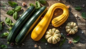 popular types of summer squash (zucchini, yellow, pattypan) popular types of summer squash (zucchini, yellow, pattypan)