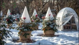 using burlap, cones, and rose huts using burlap, cones, and rose huts