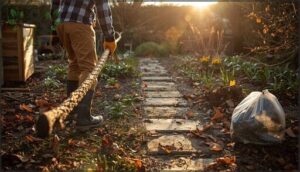 clearing fallen branches, leaves, and dead plant material clearing fallen branches, leaves, and dead plant material