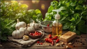 garlic, chili pepper, and soap sprays garlic, chili pepper, and soap sprays