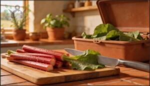 trimming stalks and discarding leaves trimming stalks and discarding leaves