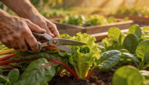 cut leafy greens for cut-and-come-again harvests cut leafy greens for cut-and-come-again harvests