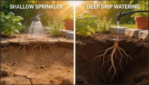 deep watering vs. frequent sprinkling deep watering vs. frequent sprinkling