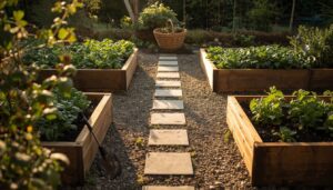 leave 18-inch pathways between beds leave 18-inch pathways between beds