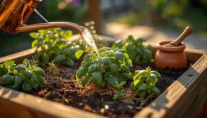 water, mulch, and feed herbs water, mulch, and feed herbs