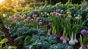 alliums between kale rows alliums between kale rows