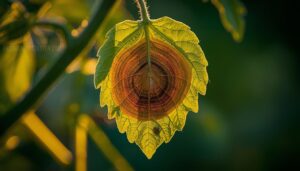 brown concentric “bullseye” spots on lower leaves brown concentric “bullseye” spots on lower leaves