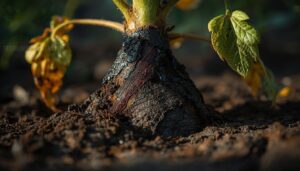 dark stem lesions near the soil line dark stem lesions near the soil line