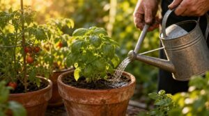hand watering at the plant base hand watering at the plant base
