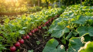 radishes beside cucumber rows radishes beside cucumber rows