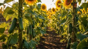 sunflowers supporting cucumbers sunflowers supporting cucumbers