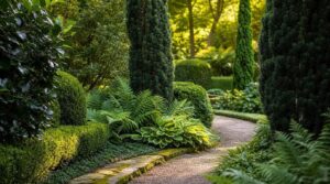 using evergreen shrubs for structure using evergreen shrubs for structure