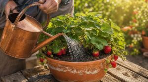 water potted strawberries consistently water potted strawberries consistently
