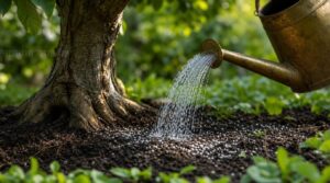 watering fertilizer into the soil watering fertilizer into the soil
