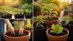 transplanting young vegetables transplanting young vegetables