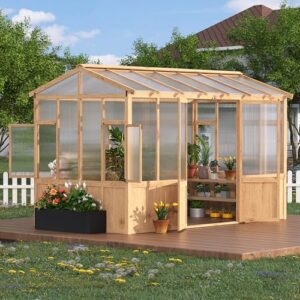 8x12 ft Wooden Greenhouse for B0FS16S6SQ