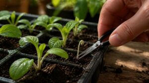 snip weaker seedlings snip weaker seedlings